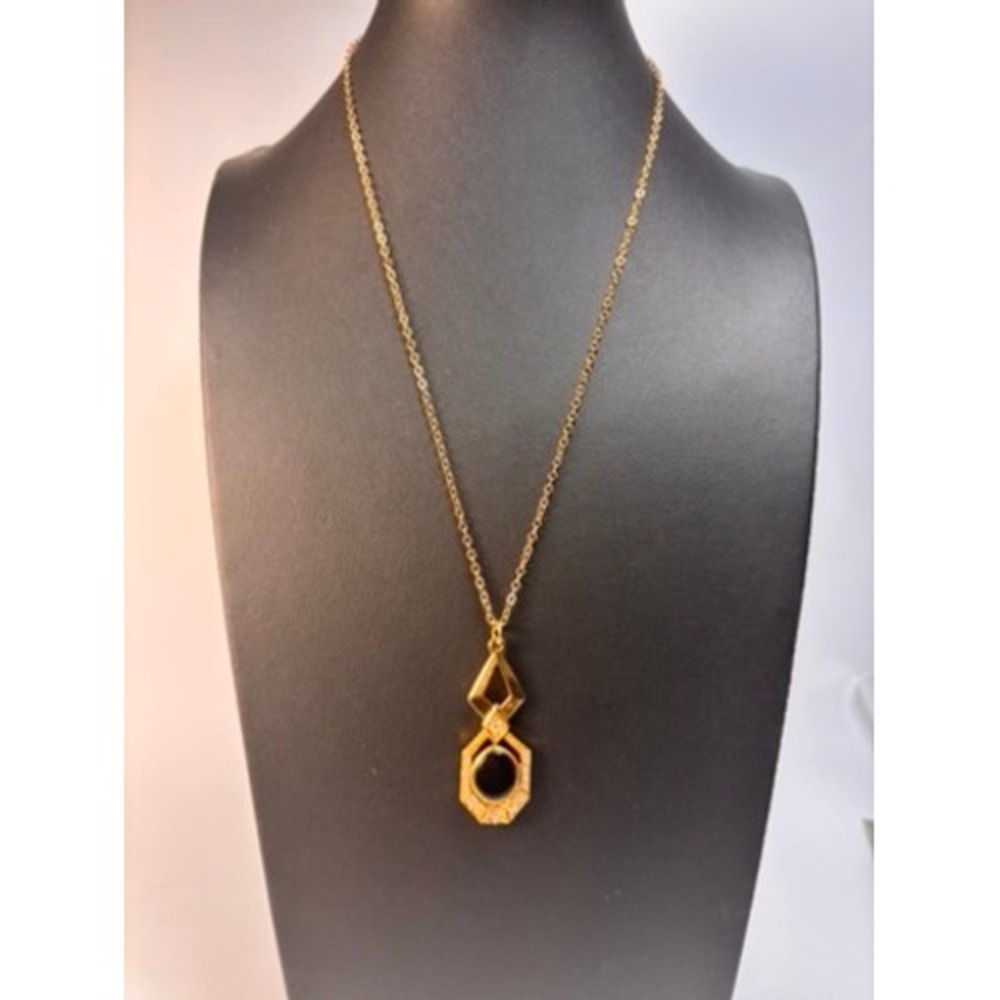 AVON Geometric Pendant Necklace Gold Black Art Deco Statement Dark Academia Boho